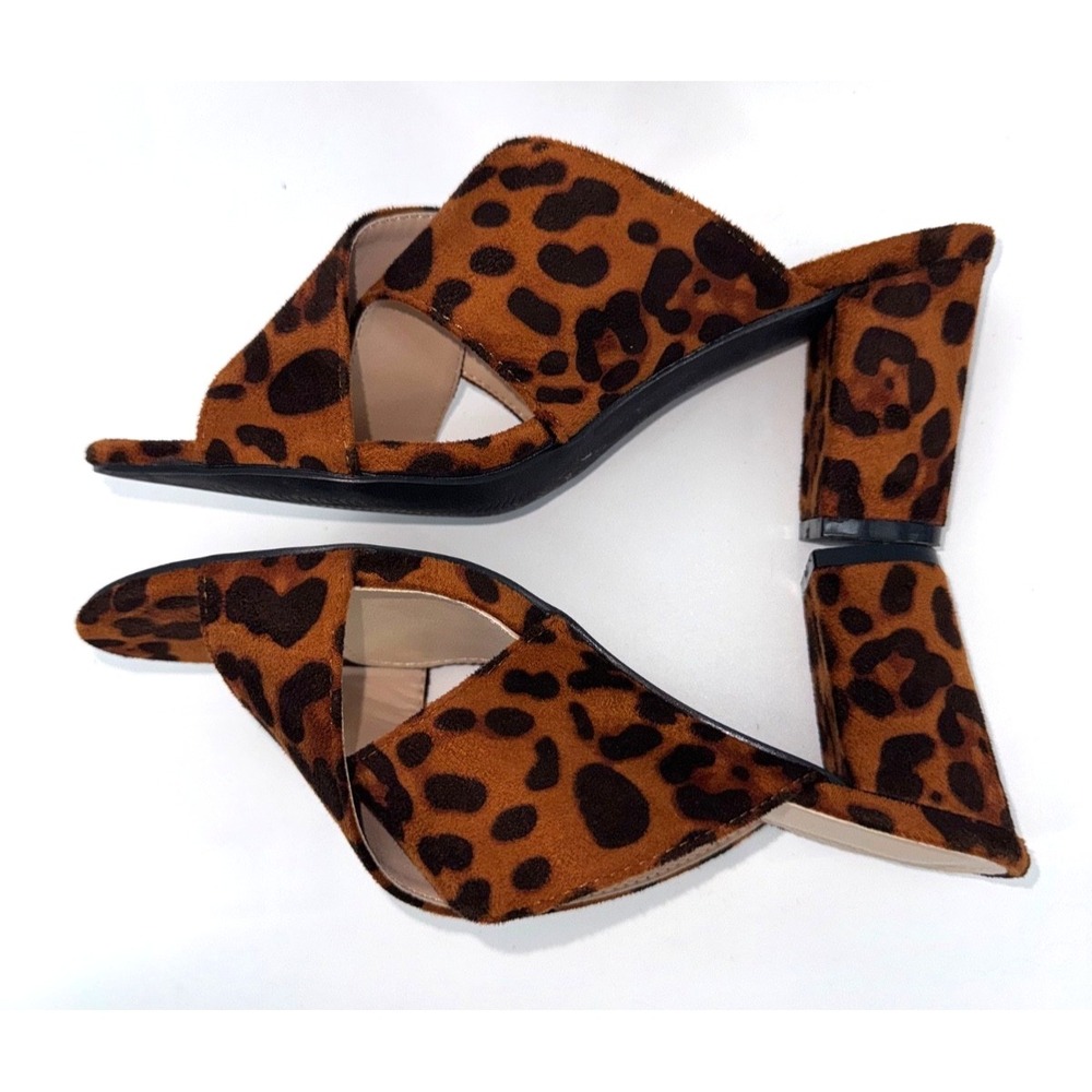 Allegra K Crisscross Strap Block 7.5 mule Heel Slide Sandal leopard Y2K Coquette - Picture 7 of 10